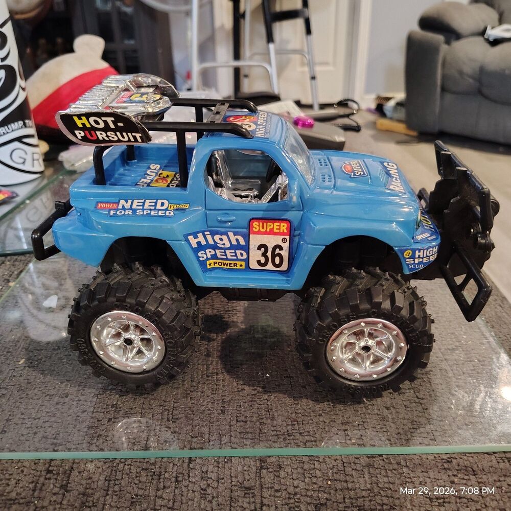Blue Monster Truck Toy High Speed Off Road Push Friction 10" Racing Truck